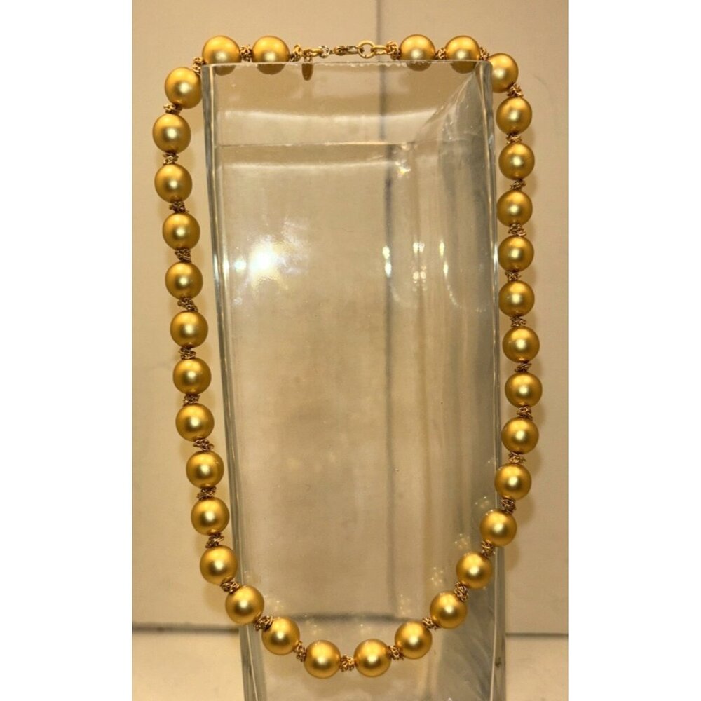 Vintage Monet Gold Tone Metal‎ Bead Knotted Chain Necklace